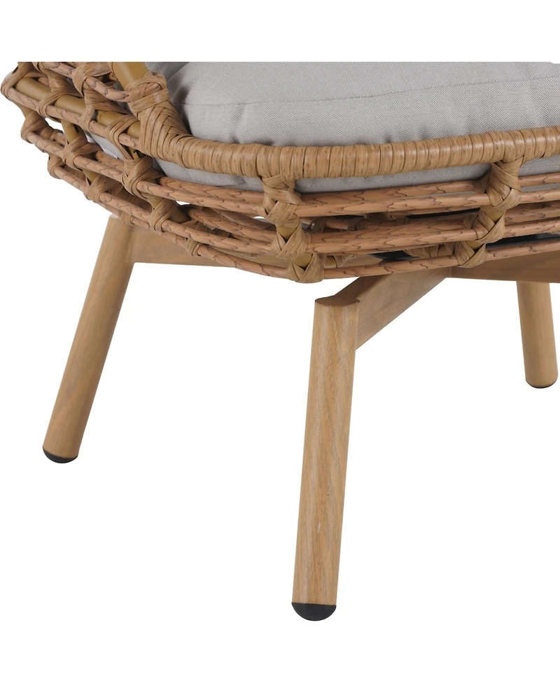 sumyeg Outdoor Wicker High-back Swivel Lounge Chair with Teak Finished Leg, Faux Rattan and Cushion