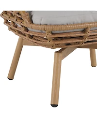 sumyeg Outdoor Wicker High-back Swivel Lounge Chair with Teak Finished Leg, Faux Rattan and Cushion