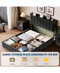 Homfan Lift Up Bed Frame, Upholstered Bed with Button Tufted Wingback Storage Headboard, Hydraulic Storage, No Box Spring Needed