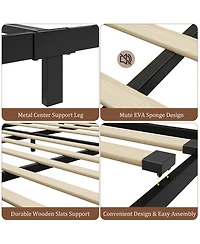 Homfan Metal Platform Bed Frame with Wooden Headboard and Footboard, Mattress Foundation
