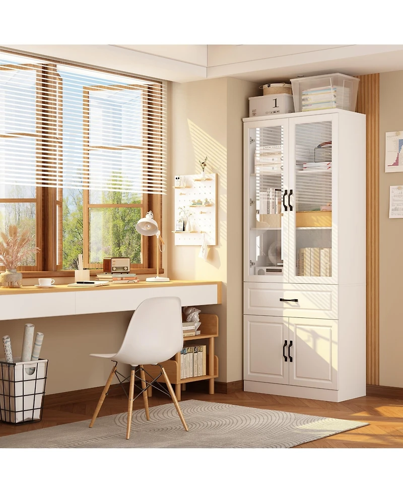 Homsee 4-Shelf Wood Standard Bookcase With Doors, Cabinet, Drawer