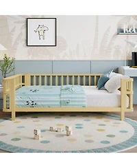 Jujabu Full Size Kids Double Wooden Platform Bed with Safety Railings