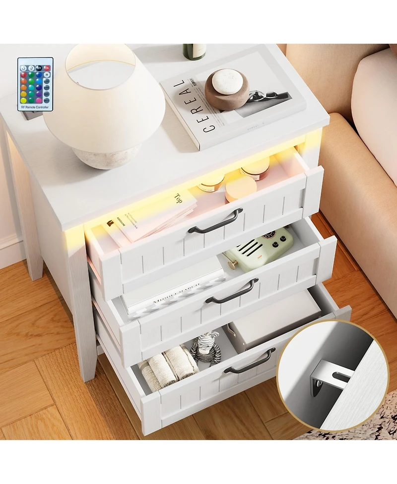 gaomon Farmhouse Drawer Dresser with Charging Station and Led Lights
