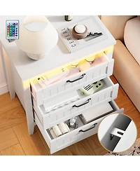 gaomon Farmhouse Drawer Dresser with Charging Station and Led Lights