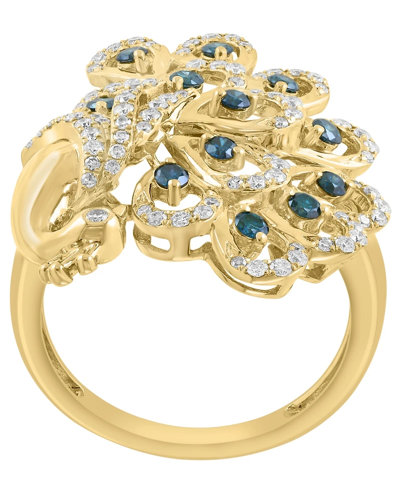 Effy Collection White Diamond (1/2 ct. t.w.) & Blue Diamond (1/3 ct. t.w.) Ring in 14k Yellow Gold