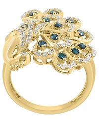 Effy Collection White Diamond (1/2 ct. t.w.) & Blue Diamond (1/3 ct. t.w.) Ring in 14k Yellow Gold