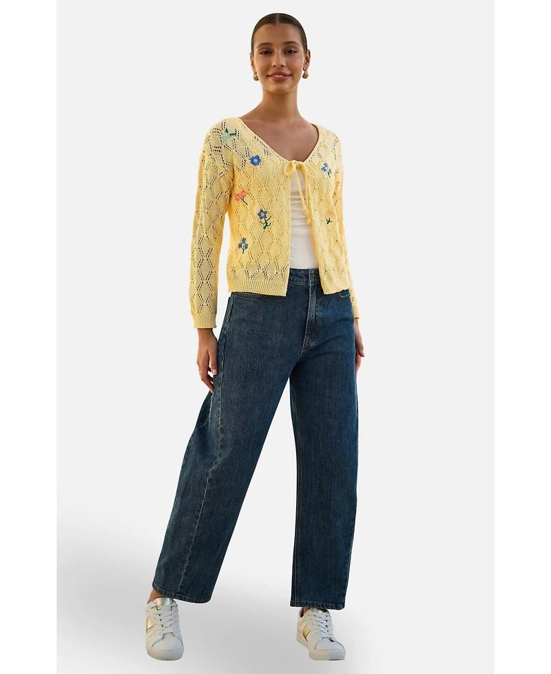Yumi Women's Embroidered Pointelle Cardigan