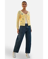 Yumi Women's Embroidered Pointelle Cardigan