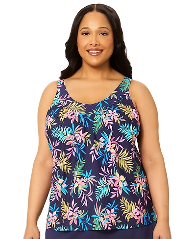 Island Escape Plus Tropical Printed Underwire Tankini Top, Macy's Exclusive
