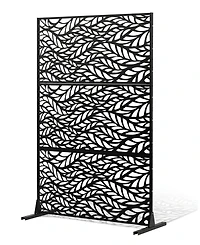 Sugift Metal Privacy Screen, 47" x 72", Freestanding 3-Panel Garden Divider