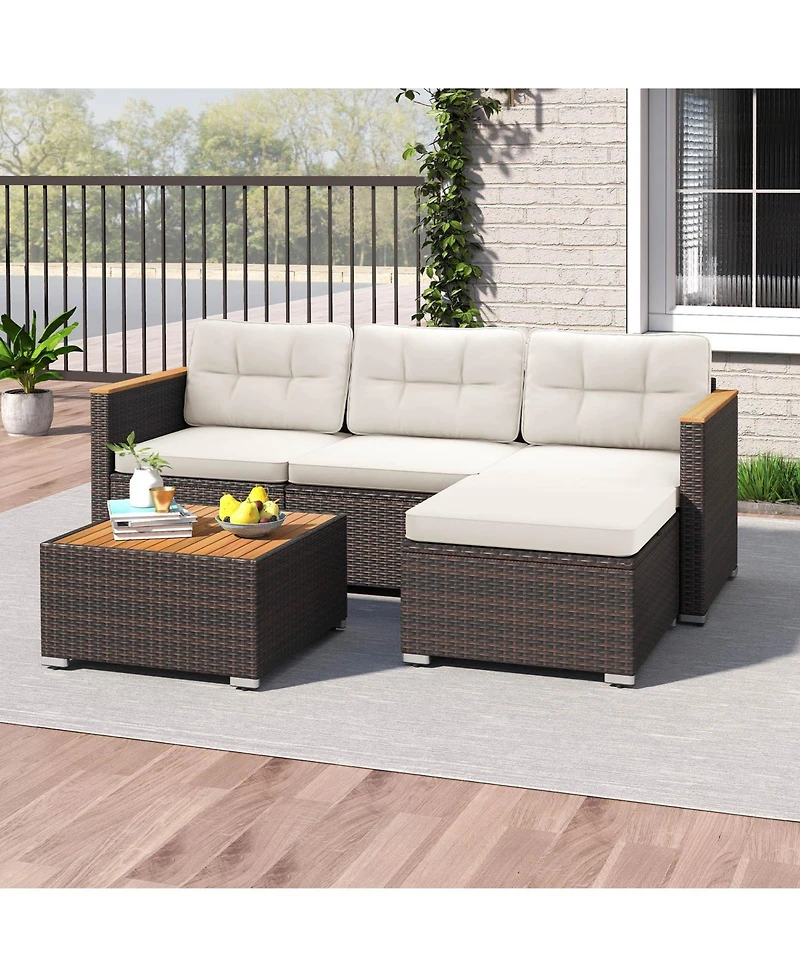 Sugift 5 Piece Wicker Conversation Set with Cushions and Coffee Table