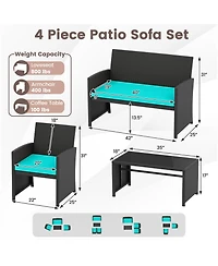 Sugift 4 Piece Patio Furniture Set with Glass Table and Cushions