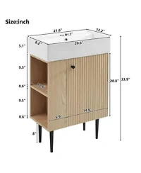Busdays 21.6" Wood Bathroom vanity, Combo Cabinet, Bathroom Storage Cabinet, Single Ceramic Sink, Left side storage
