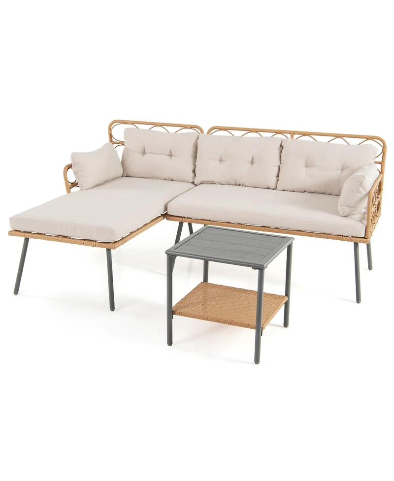 Sugift 3 Piece Corner Patio Furniture Set with Small Coffee Table