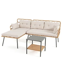 Sugift 3 Piece Corner Patio Furniture Set with Small Coffee Table
