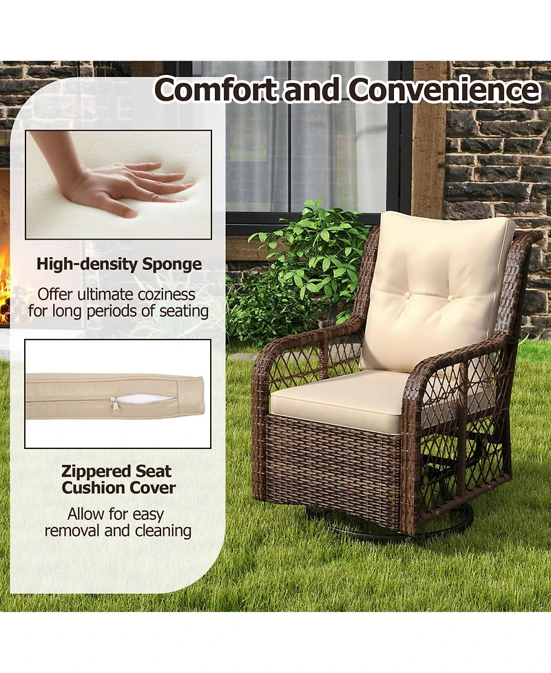 Sugift 3 Piece Patio Wicker Swivel Glider Set with Side Table