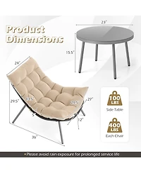 Sugift 3 Piece Wicker Conversation Set with Cushioned Papasan Chairs