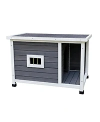 Zeus & Ruta Outdoor Cat House with Wp Roof Vent Windows Metal Support Gray Spacious Stylish Pet Shelter