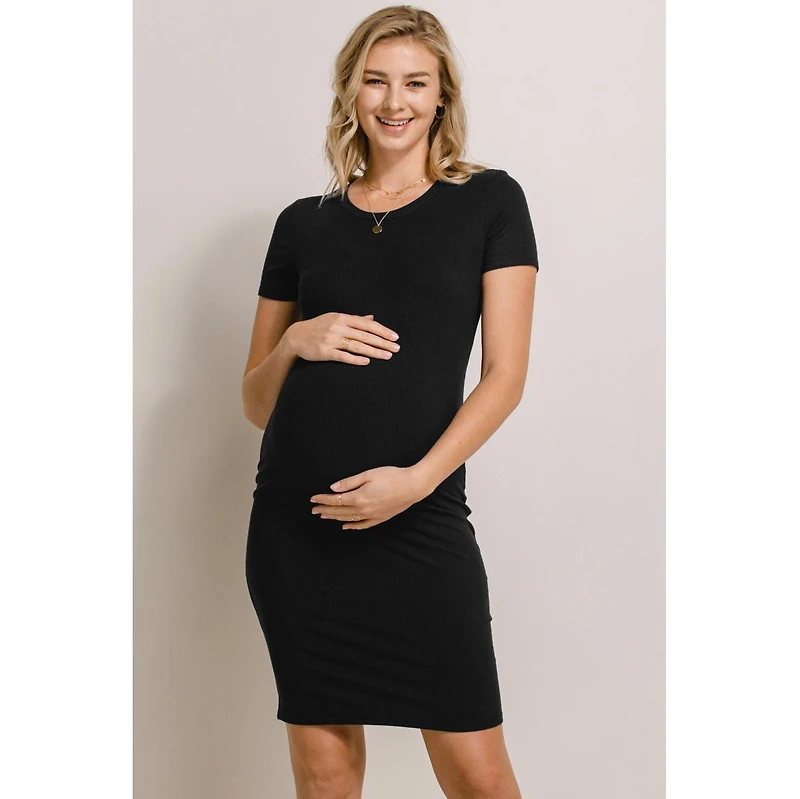 Hello Miz Maternity Ribbed Bodycon Short Sleeve Dress