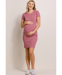 Hello Miz Maternity Ribbed Bodycon Short Sleeve Dress