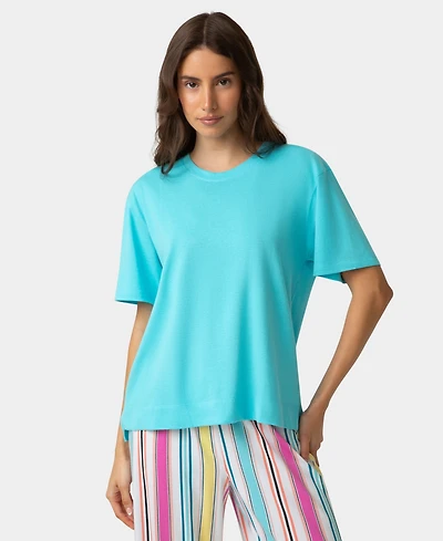 Hue Women's Short-Sleeve Cotton Candied Boxy Pajamas Top