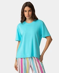 Hue Women's Short-Sleeve Cotton Candied Boxy Pajamas Top