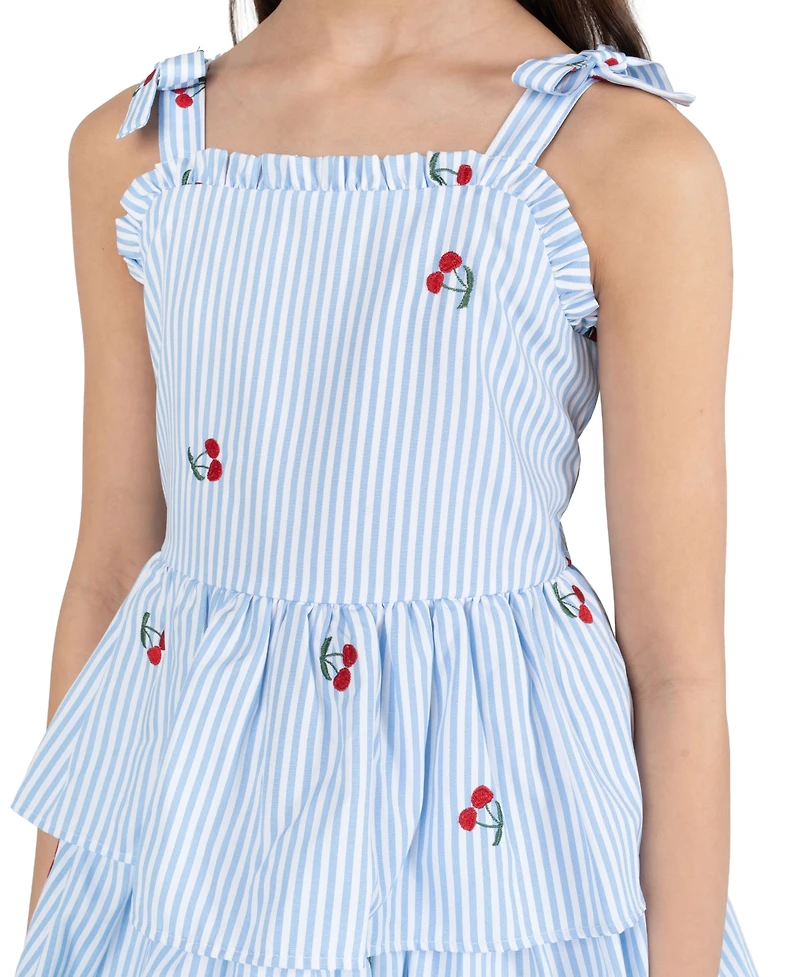 Rare Editions Girls' 7-16 Cherry Embroidered Sleeveless Dress