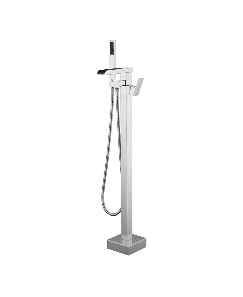 Busdays Bathroom Freestanding Waterfall Tub filler Matte Floor Mount Faucet with Hand Shower