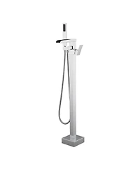 Busdays Bathroom Freestanding Waterfall Tub filler Matte Floor Mount Faucet with Hand Shower