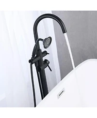 Busdays Freestanding Tub Filler Bathtub Faucet Matte Black with Hand Held Shower Floor-Mount