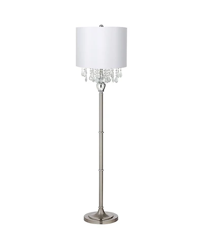 360 Lighting Crystals Traditional Luxury 60 1/2" Tall Standing Floor Lamp Metal Satin Steel Finish Office Drum
