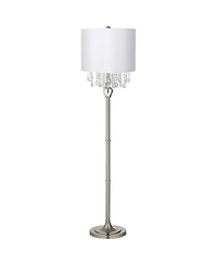 360 Lighting Crystals Traditional Luxury 60 1/2" Tall Standing Floor Lamp Metal Satin Steel Finish Office Drum