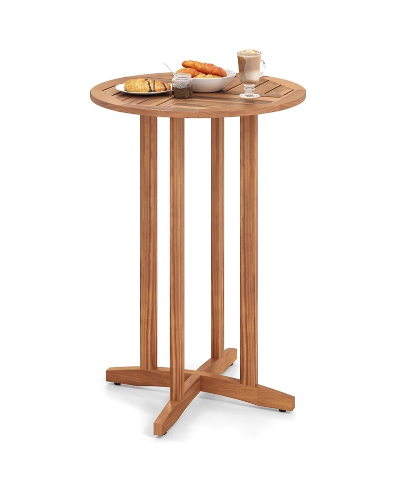 sumyeg 39-Inch Outdoor Acacia Wood Bar Table with Slatted Tabletop