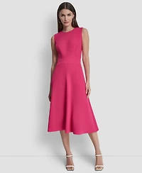 Dkny Women's Sleeveless Jewel Neck Fit and Flare Scuba Crepe Midi Dress