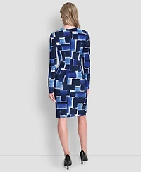Dkny Women's Long-Sleeve V-Neck Faux Wrap Dress