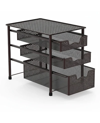 Yigii 3 Tier White Alloy Steel Sliding Basket Organizer Drawer Cabinet