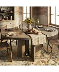 gaomon 47"-63" Extendable Dining Table for 4-8, Farmhouse Expandable Round Kitchen Table Transforms Into Oval, w/Arched Legs, Sturdy Metal Frame