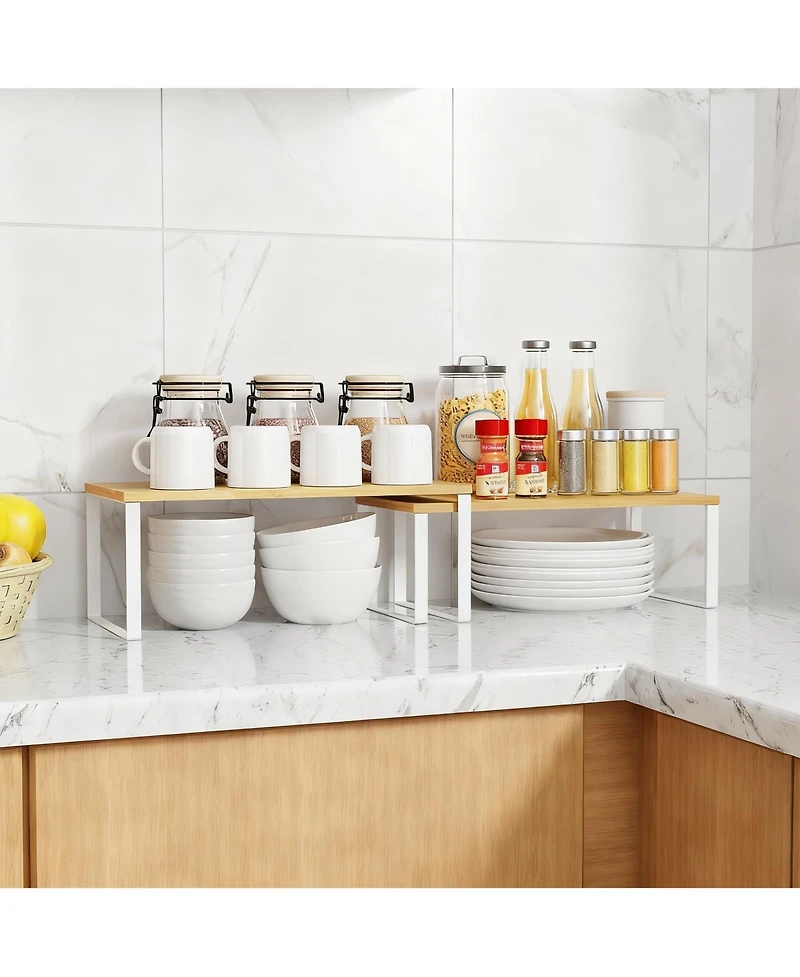 Yigii 2 Pack Adjustable Bamboo Shelf Organizer