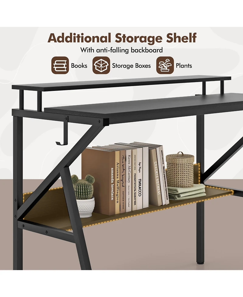 Slickblue Computer Desk with Monitor Stand and Storage Shelf, Space Saving for Work Study