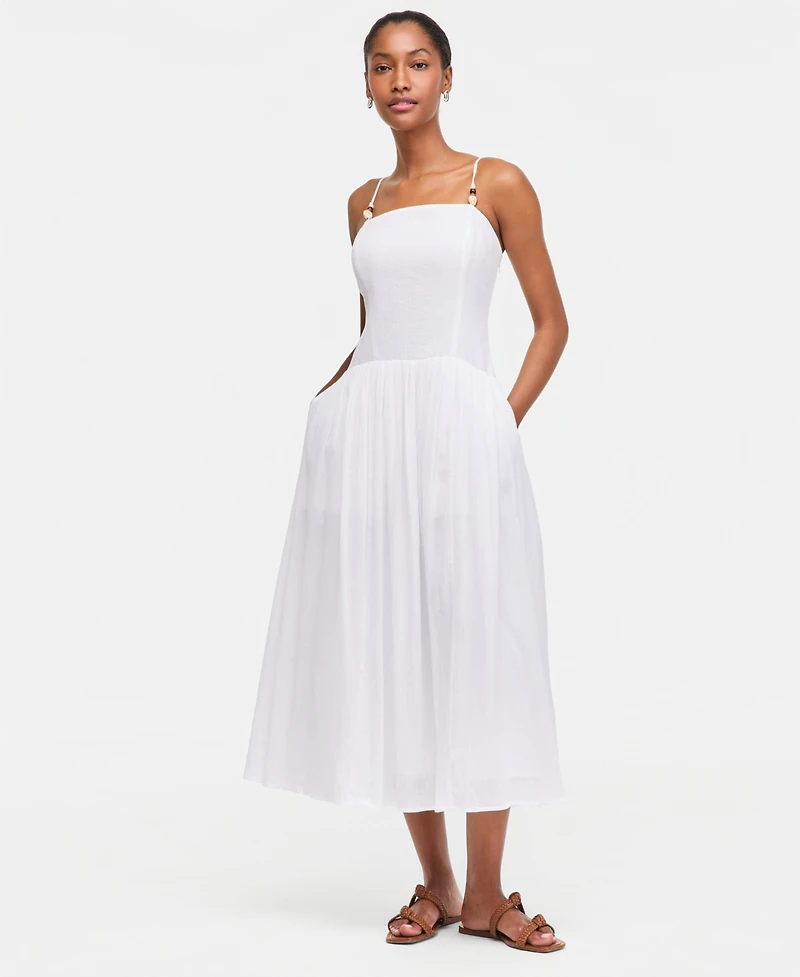 On 34th Women's Cotton Gauze Curved-Waist Mixed-Media Midi Dress, Macy's Exclusive