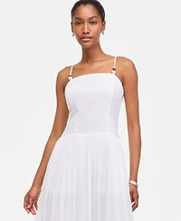 On 34th Women's Cotton Gauze Curved-Waist Mixed-Media Midi Dress, Macy's Exclusive