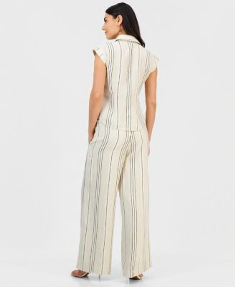 I.N.C. International Concepts Petite Short Sleeve Collared Button Up Blouse Wide Leg Pull On Pants Exclusively At Macys