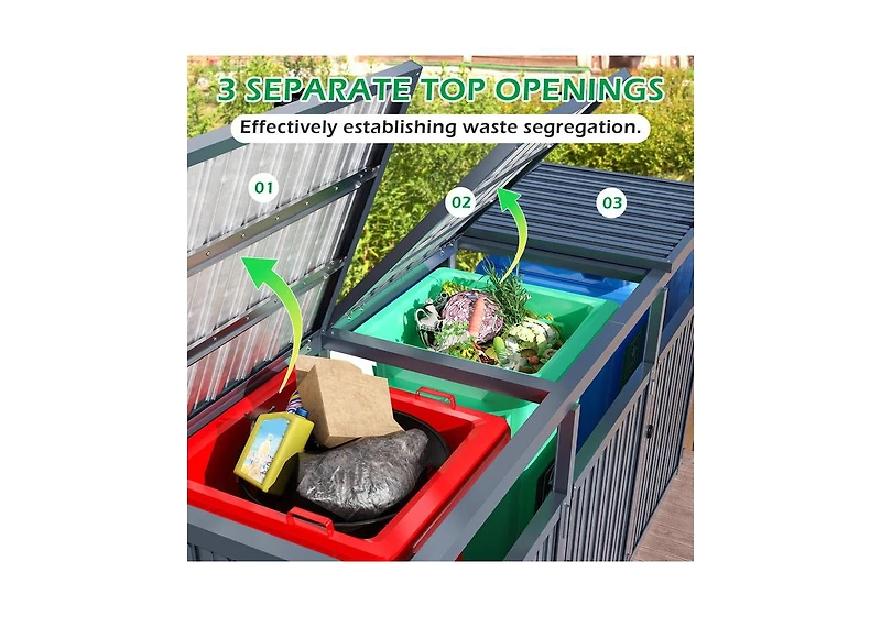 Aecojoy 73 Cu.Ft Outdoor Trash Can Storage Shed for 3 Garbage Cans