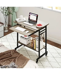 Gouun Rolling Computer Table with Pull-out Keyboard Tray and Storage Hooks
