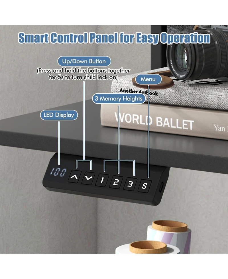 Gouun in Electric Standing Desk with 2 Fabric Drawers and Monitor Stand
