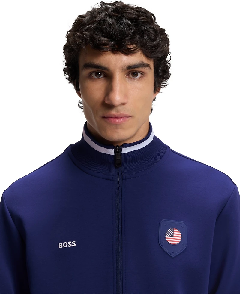 Boss by Hugo Men's Cotton-Blend Usa Country-Flag Badge Sweatshirt