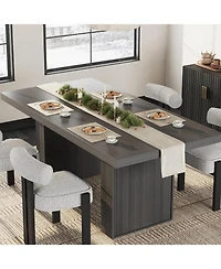 Dining Table with Storage, 70.8" Wood Kitchen Table with Thickened Tabletop and Fluted Legs, Dinner Tables for Kitchen Dining Room