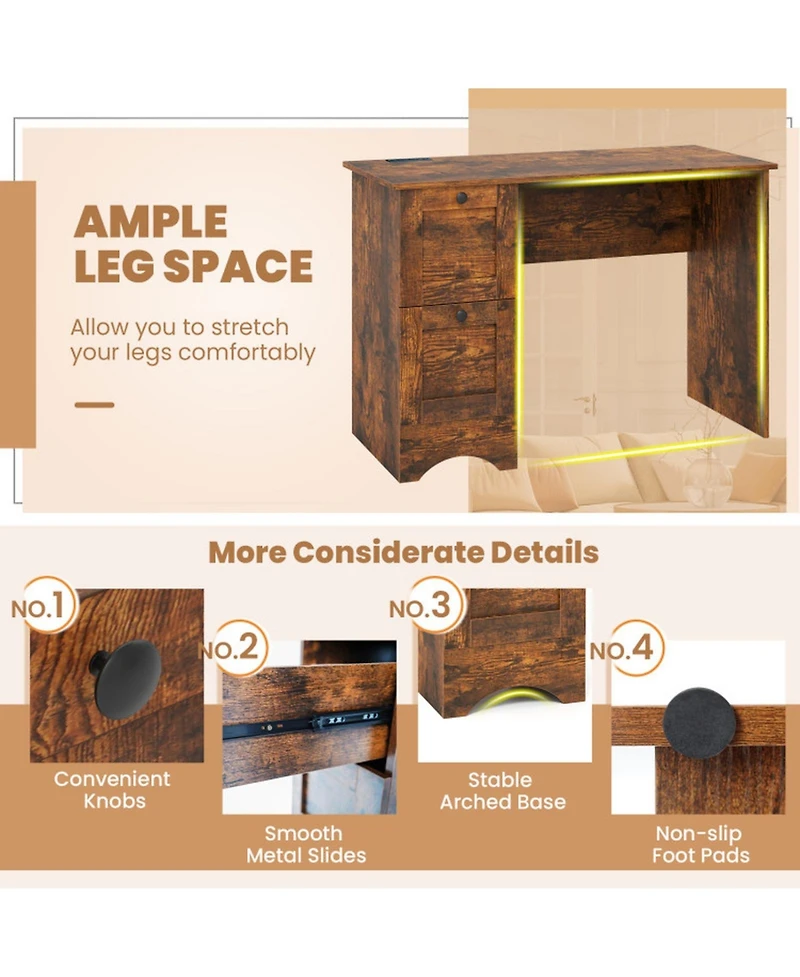 Gouun 43 in Computer Desk Workstation with 2 Drawers and Integrated Charging Station