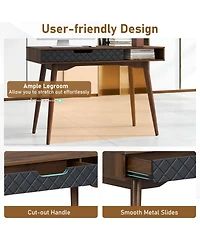 Gouun Mid-Century Modern Computer Desk with Drawer and Open Compartment