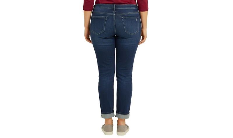 Slink Jeans Women's Mid Rise Boyfriend Rolled Denim